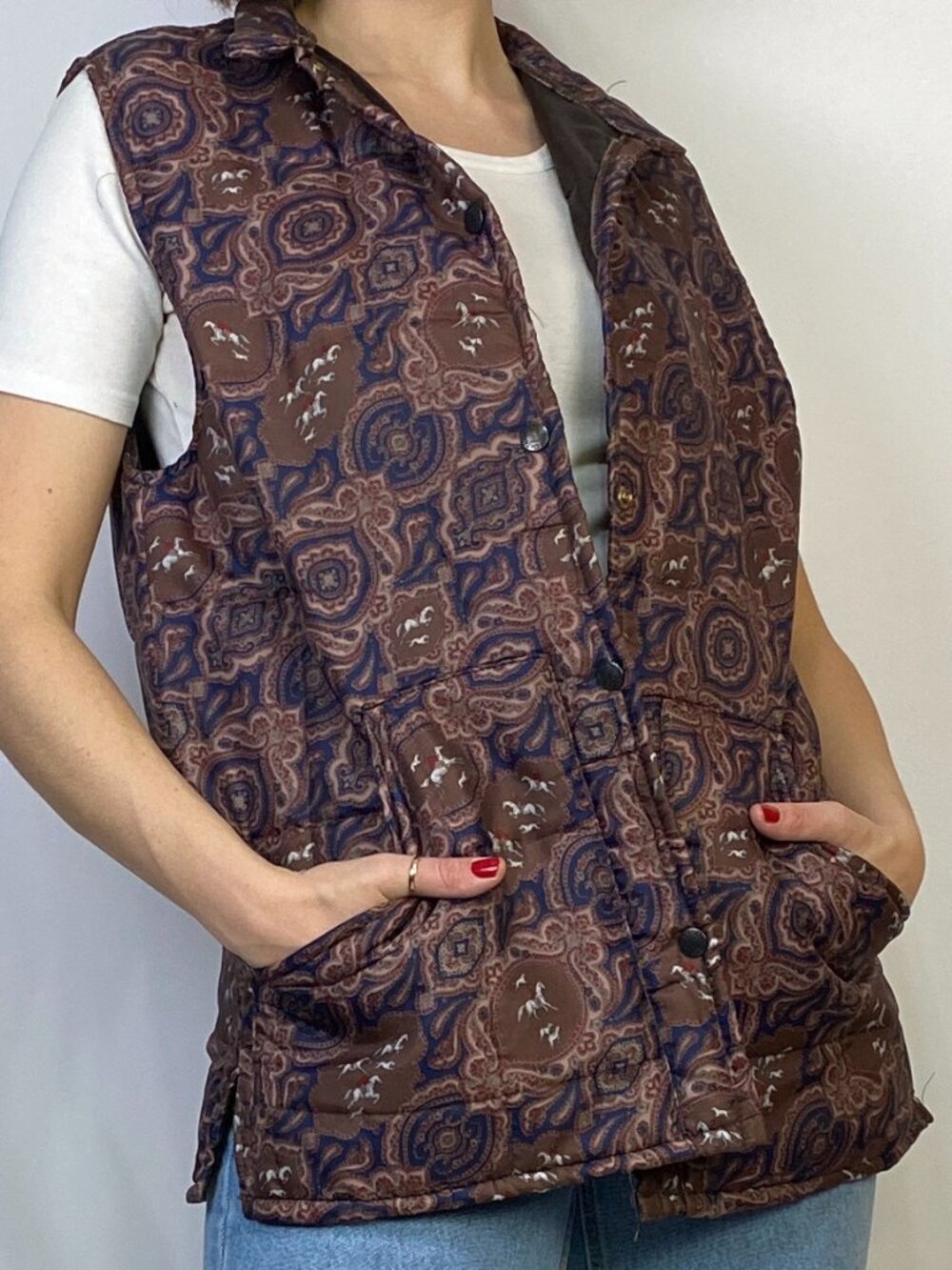 Vintage 1980s PAISLEY & EQUESTRIAN Print Puffer Vest! Medium to Large